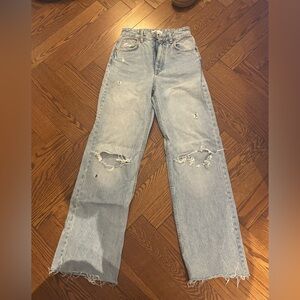Zara Light Blue Distressed Straight Leg Jeans